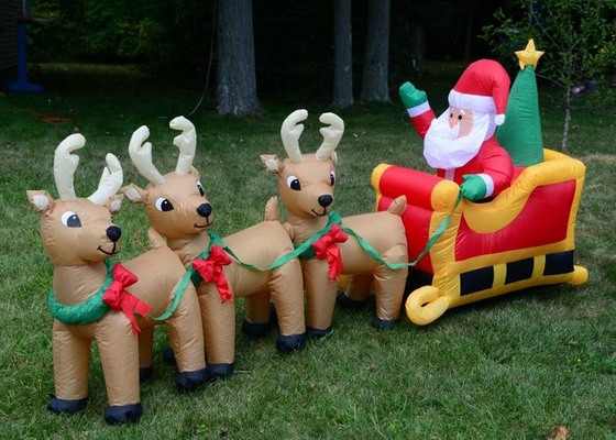 Aufblasbare Feiertags-Dekorationen Weihnachtsmanns mit der Ren-doppelten Linie genäht