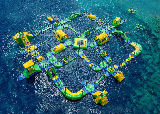 Der enorme gesortierte aufblasbare grüne/Gelb Wasser-Park druckte für Ozean-Spielplatz