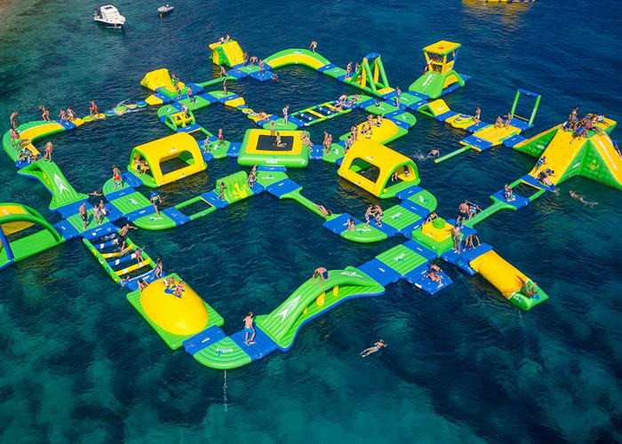 Der enorme gesortierte aufblasbare grüne/Gelb Wasser-Park druckte für Ozean-Spielplatz